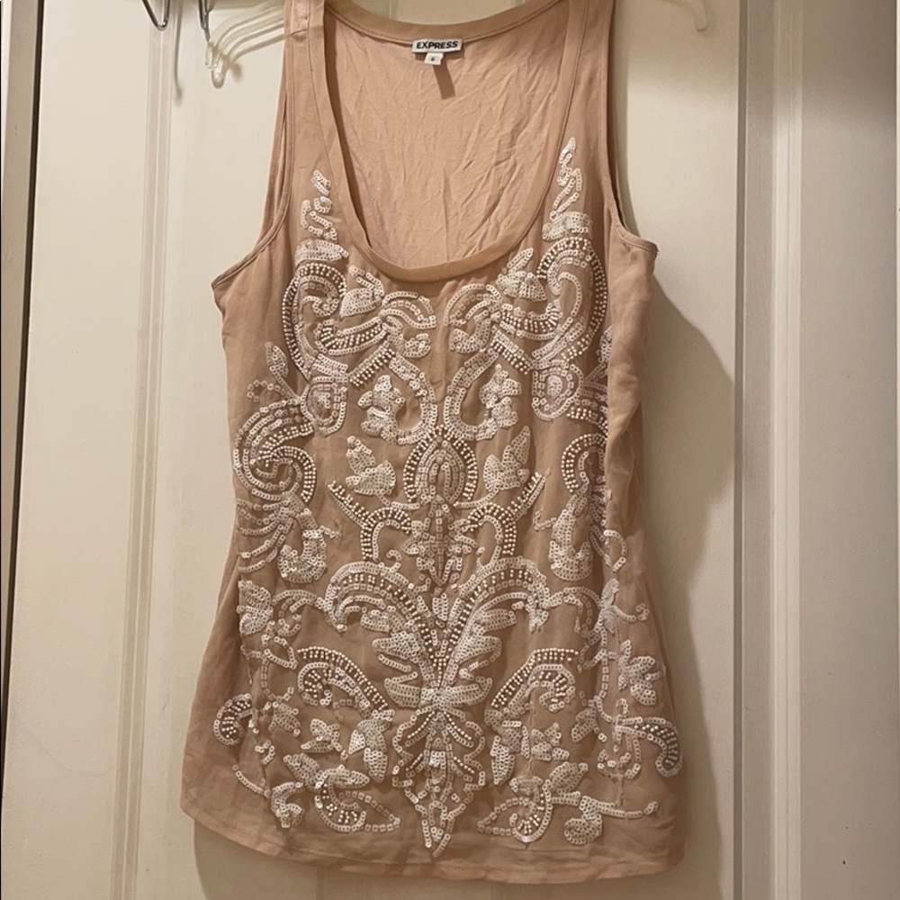 Nude and white beaded Express tank